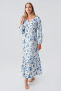 Patterned Thermal Maternity Feeding-Friendly Nightgown Blue - S18110
