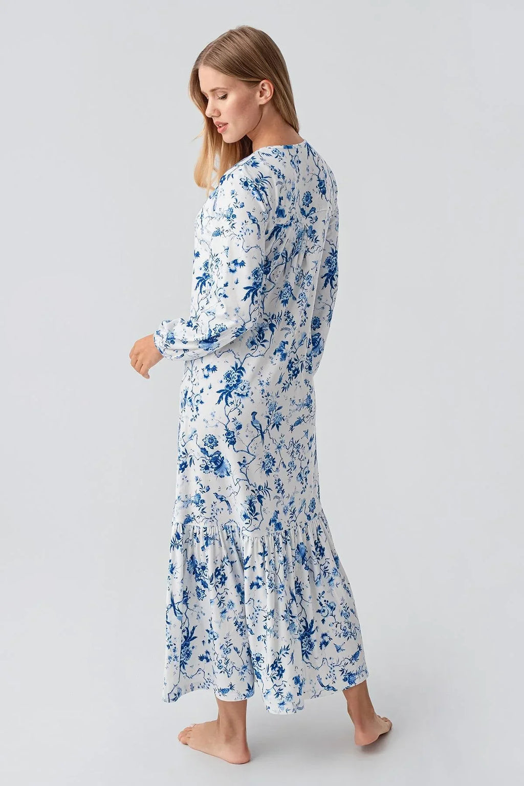 Patterned Thermal Maternity Feeding-Friendly Nightgown Blue - S18110