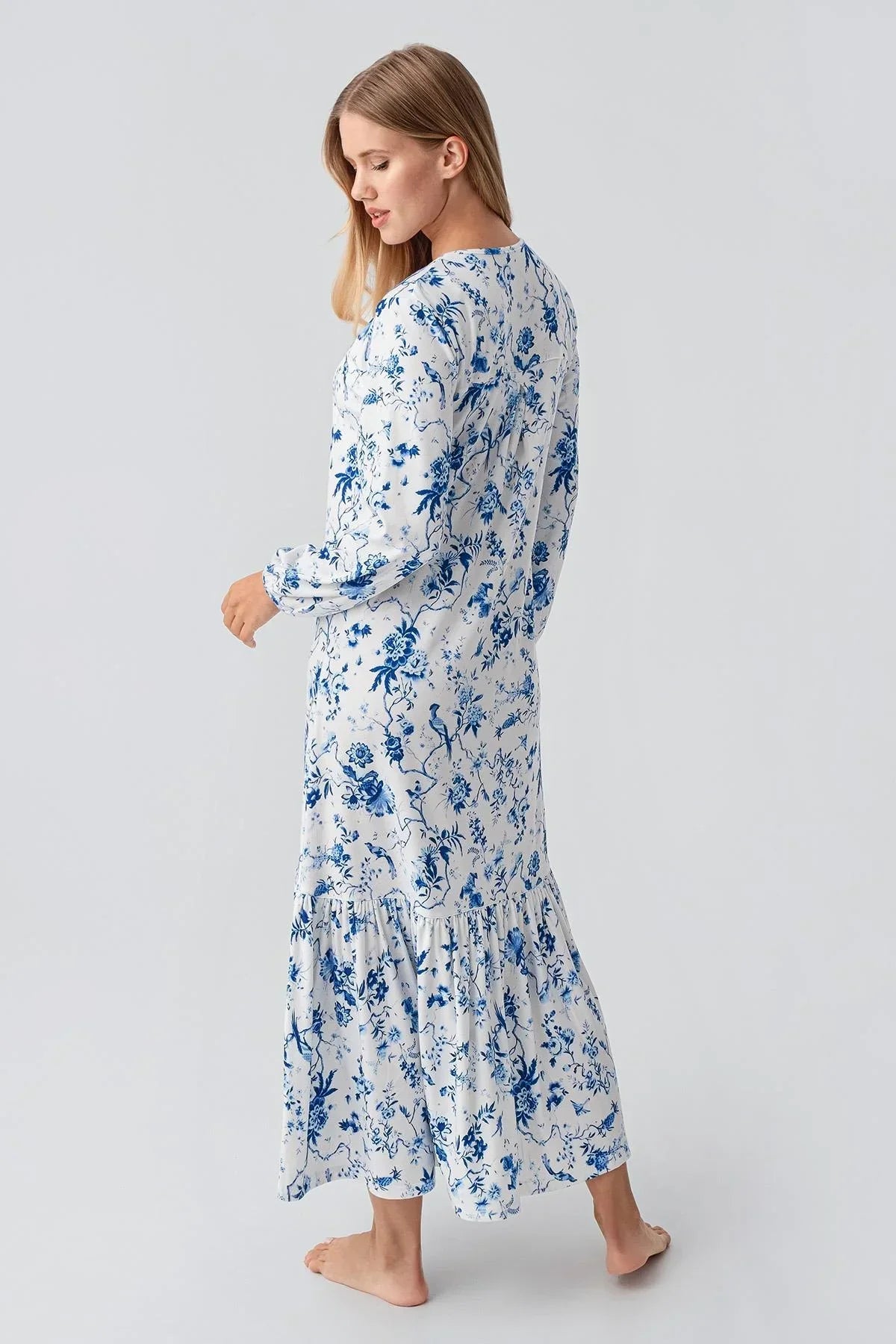 Patterned Thermal Maternity Feeding-Friendly Nightgown Blue - S18110