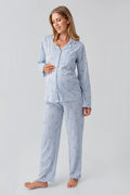 Patterned Cotton Maternity Feeding-Friendly Pajama Set Blue - S18200