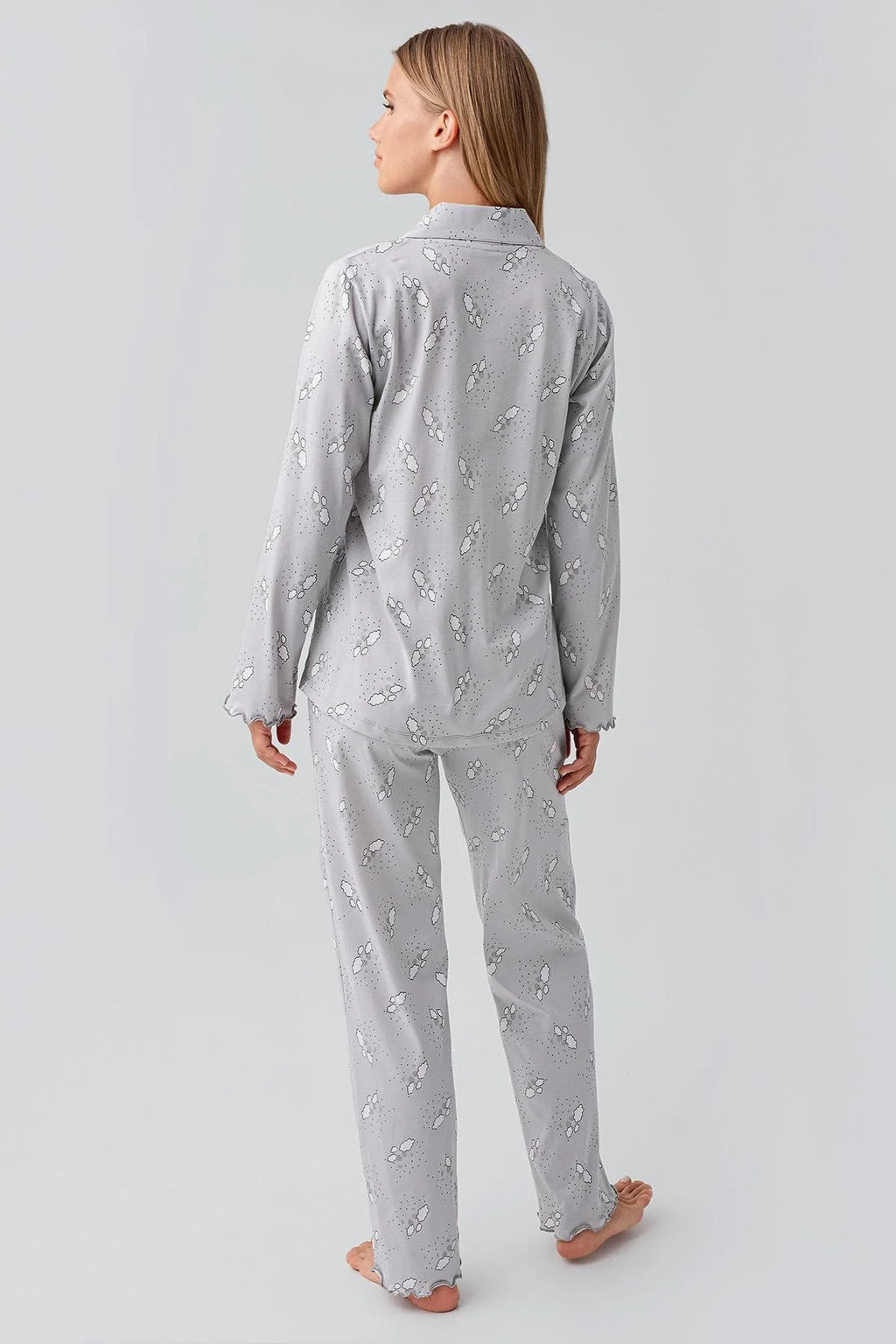 Patterned Cotton Maternity Feeding-Friendly Pajama Set Grey - S18200