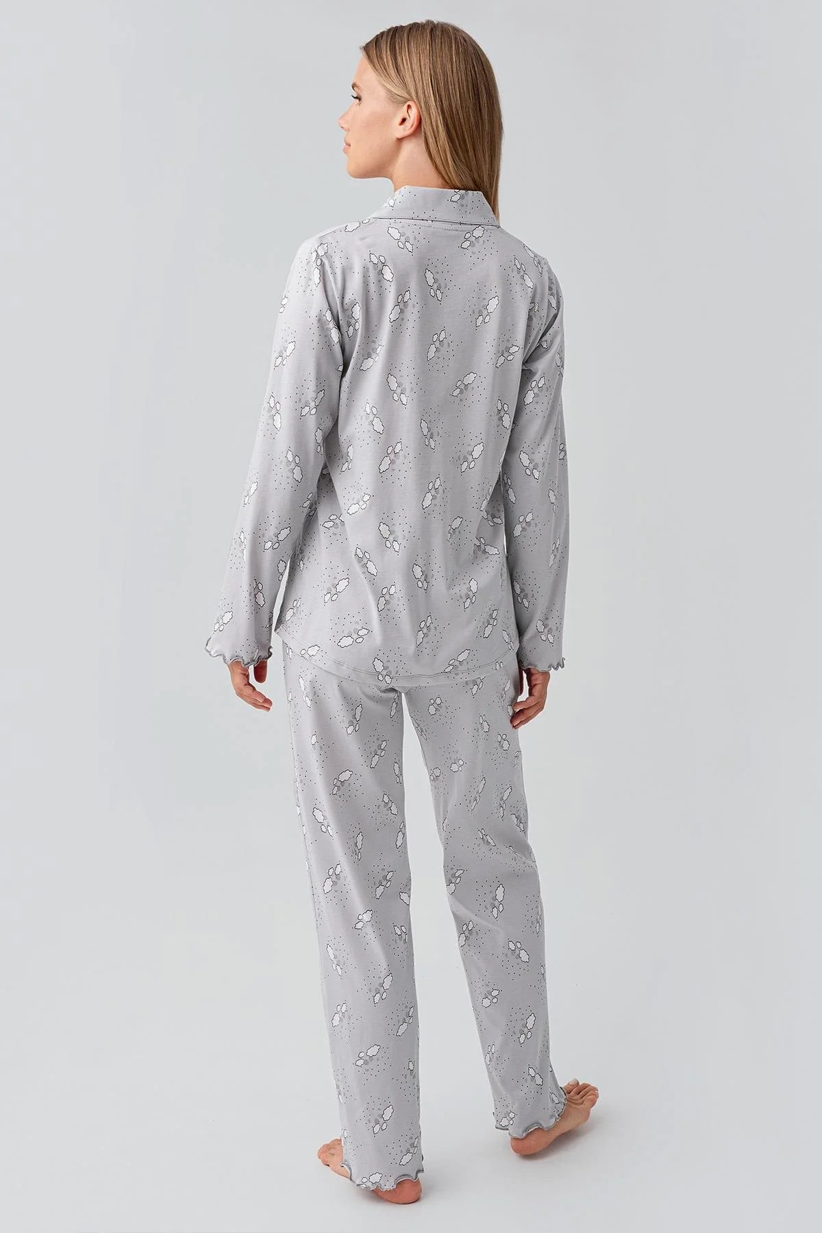 Patterned Cotton Maternity Feeding-Friendly Pajama Set Grey - S18200