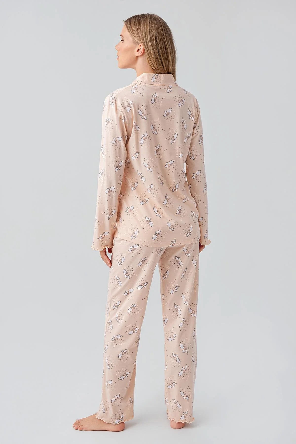 Patterned Cotton Maternity Feeding-Friendly Pajama Set Salmon - S18200