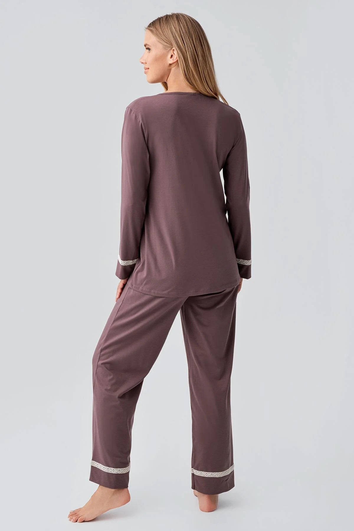 Side Tie Nursing Feature Cotton Maternity Feeding-Friendly Pajama Set Coffee - S18201