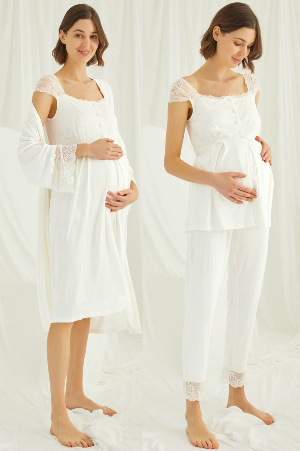 Lace Shoulder 4-Piece Maternity Feeding-Friendly Set Ecru - E202303