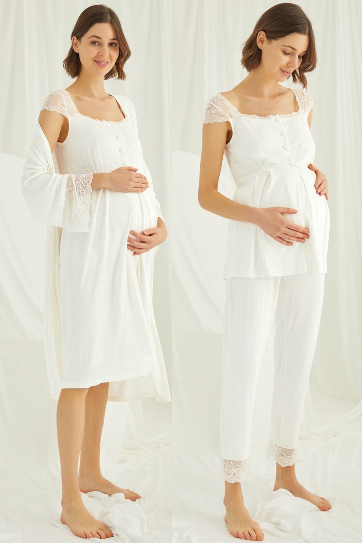 Lace Shoulder 4-Piece Maternity Feeding-Friendly Set Ecru - E202303