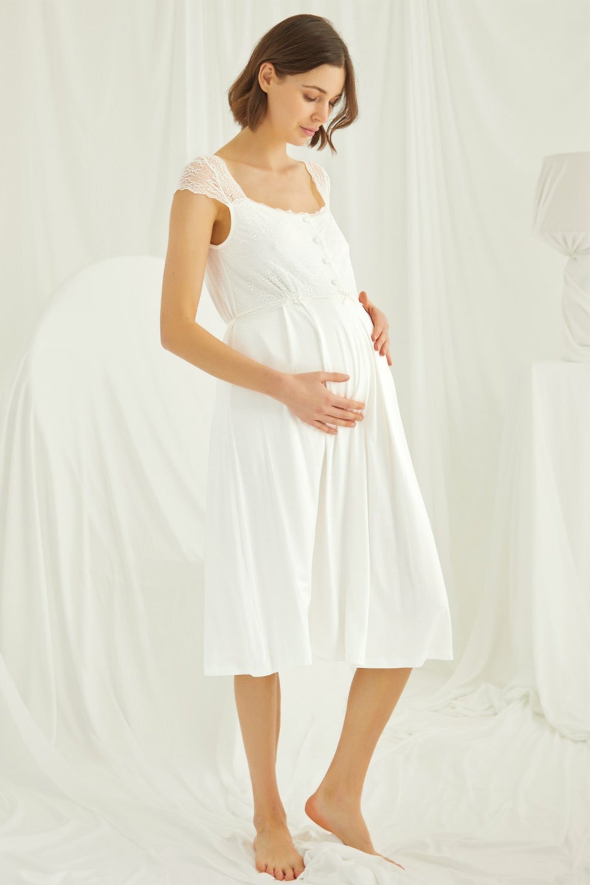 Lace Shoulder 4-Piece Maternity Feeding-Friendly Set Ecru - E202303