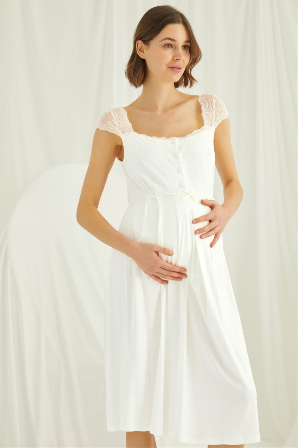 Lace Shoulder 4-Piece Maternity Feeding-Friendly Set Ecru - E202303