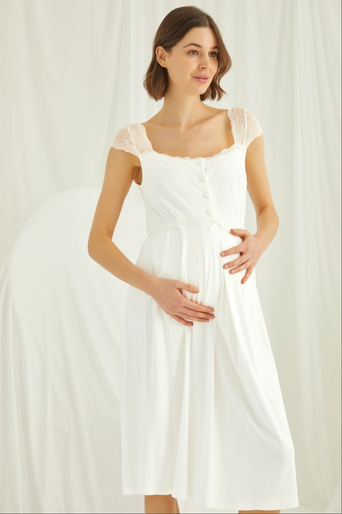 Lace Shoulder 4-Piece Maternity Feeding-Friendly Set Ecru - E202303