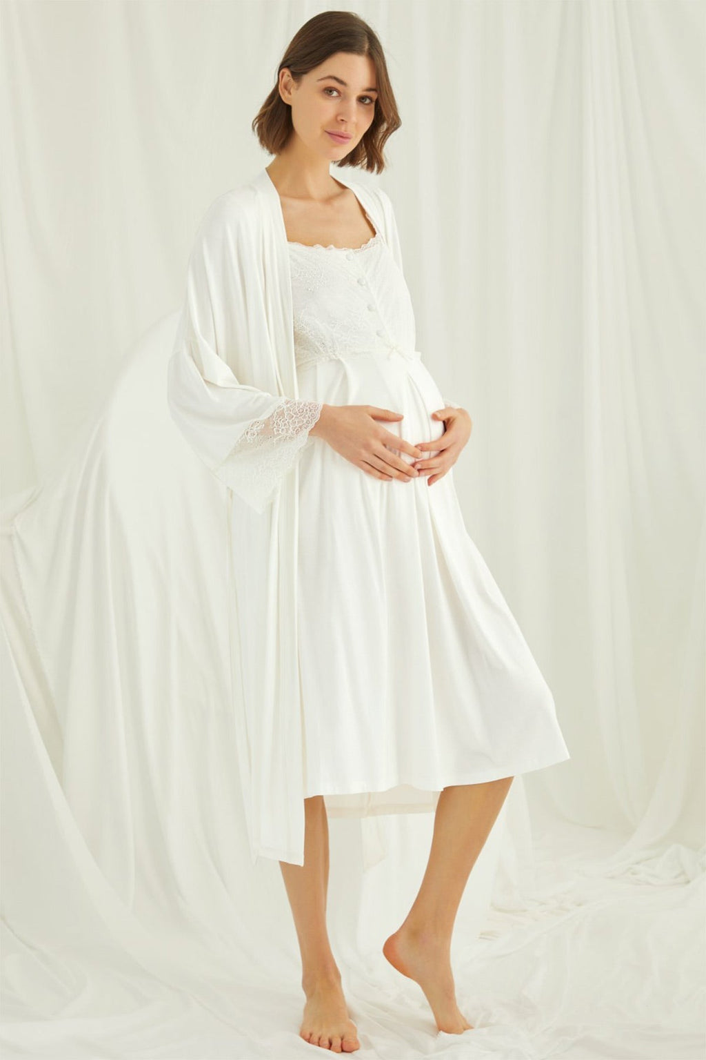 Lace Shoulder 4-Piece Maternity Feeding-Friendly Set Ecru - E202303