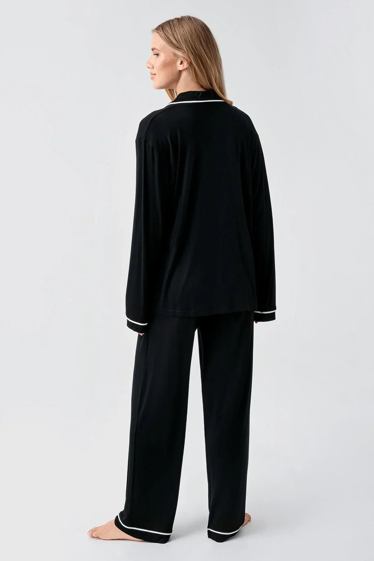 Bias Detailed Maternity Feeding-Friendly Pajama Set Black - S18207