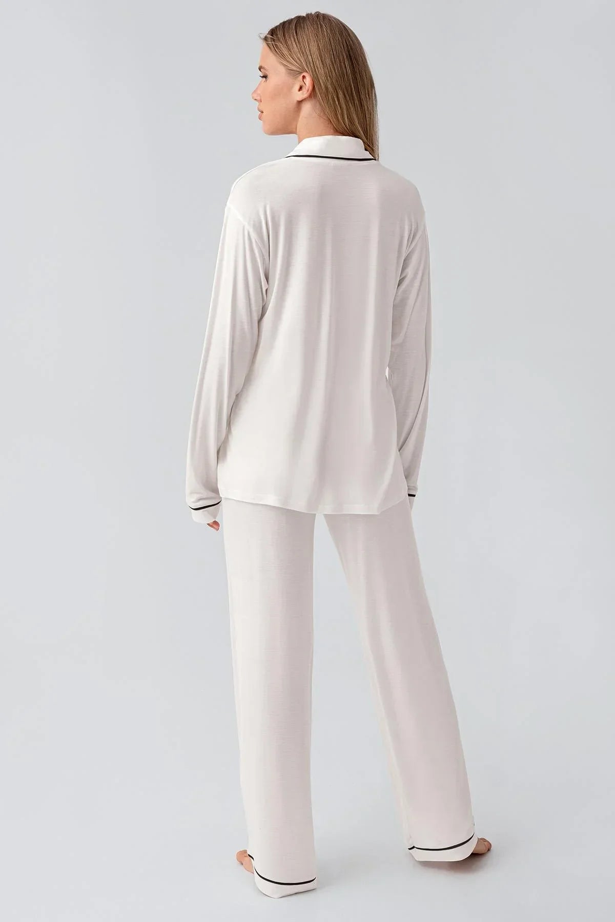 Bias Detailed Maternity Feeding-Friendly Pajama Set Ecru - S18207