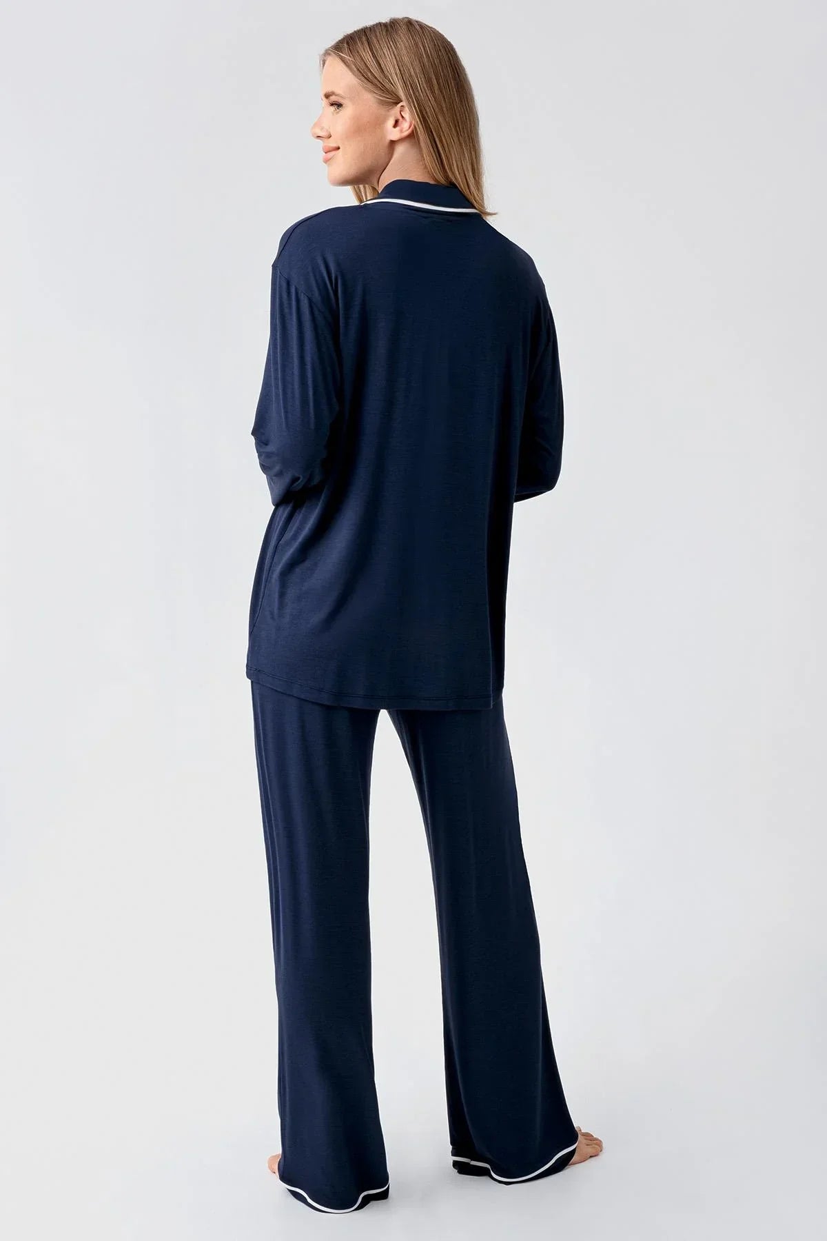 Bias Detailed Maternity Feeding-Friendly Pajama Set Navy Blue - S18207