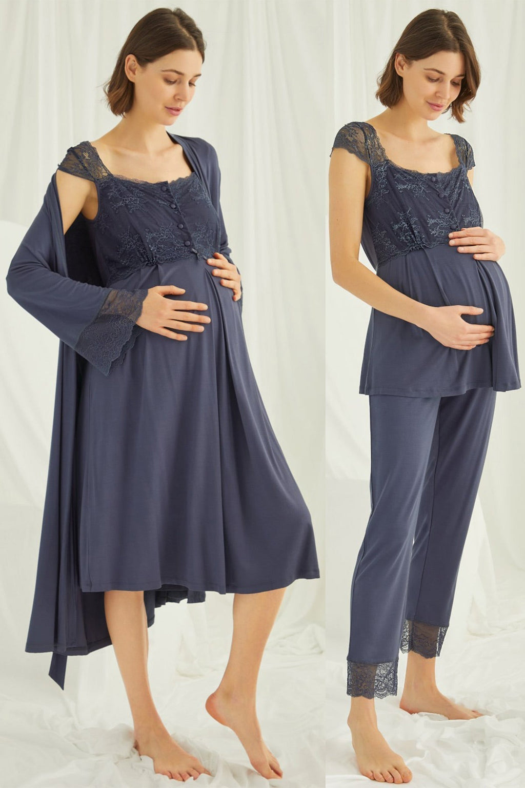Lace Shoulder 4-Piece Maternity Feeding-Friendly Set Navy Blue - E210305