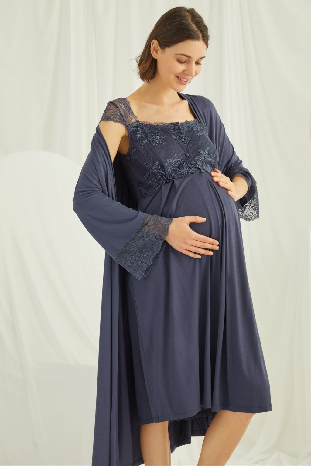 Lace Shoulder 4-Piece Maternity Feeding-Friendly Set Navy Blue - E210305