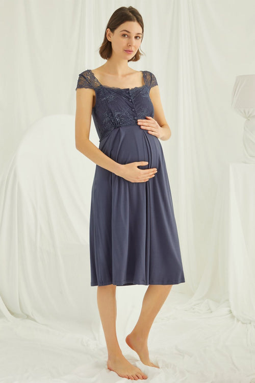 Lace Shoulder 4-Piece Maternity Feeding-Friendly Set Navy Blue - E210305