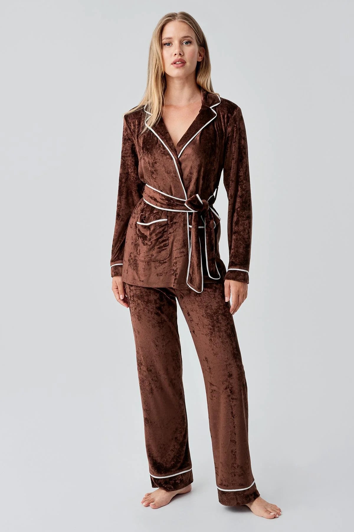 Kimono Velvet Maternity Feeding-Friendly Pajama Set Coffee - S18216