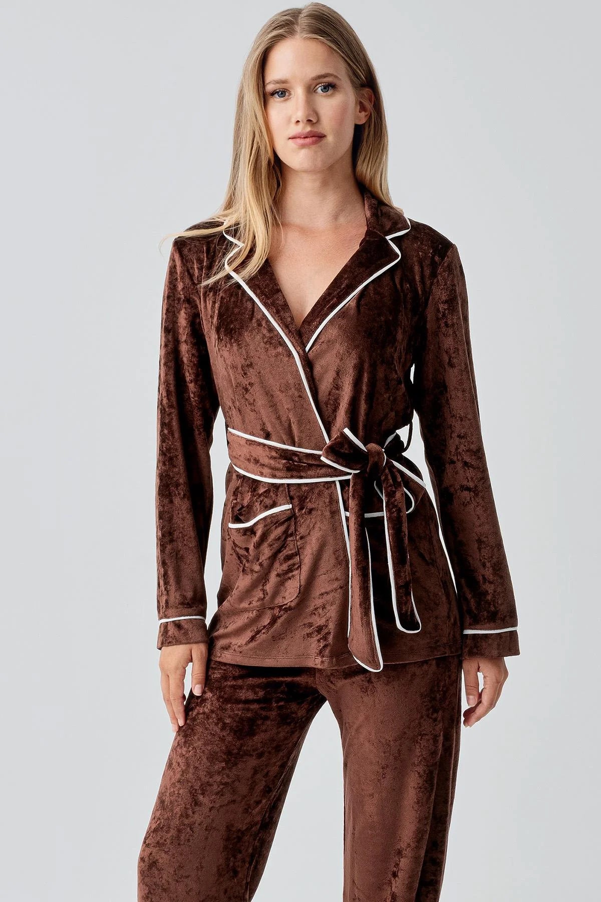 Kimono Velvet Maternity Feeding-Friendly Pajama Set Coffee - S18216