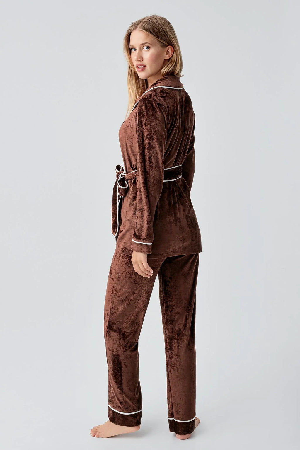 Kimono Velvet Maternity Feeding-Friendly Pajama Set Coffee - S18216