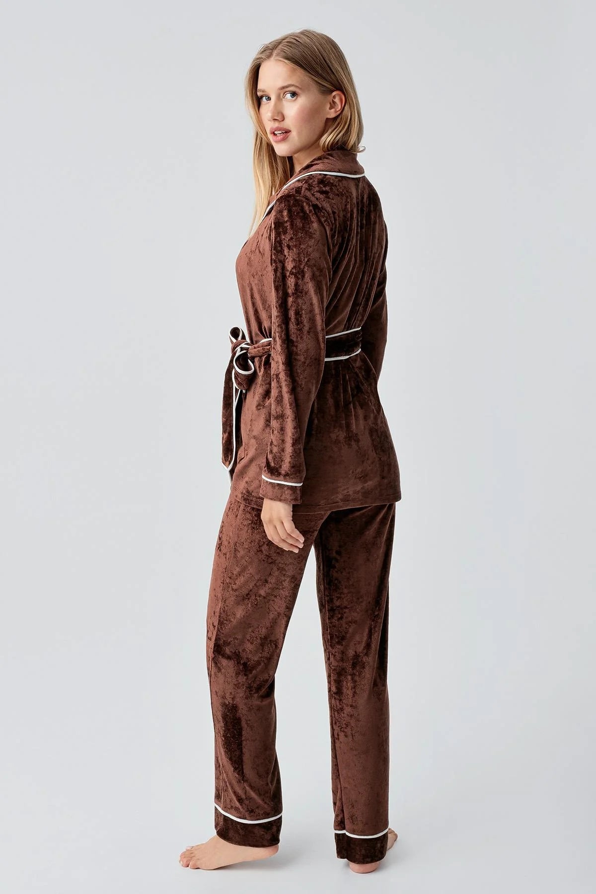 Kimono Velvet Maternity Feeding-Friendly Pajama Set Coffee - S18216