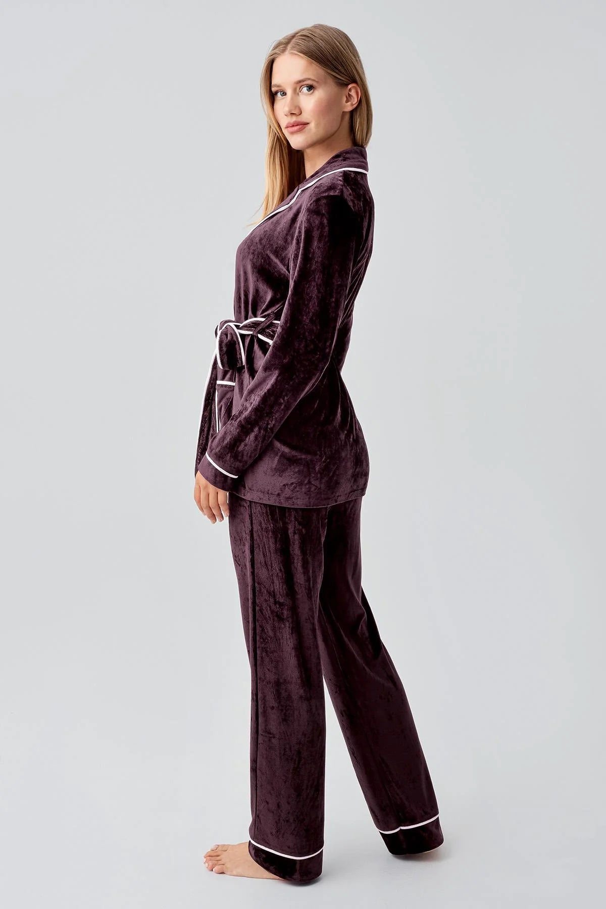 Kimono Velvet Maternity Feeding-Friendly Pajama Set Plum - S18216