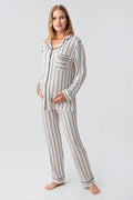 Striped Maternity Feeding-Friendly Pajama Set Blue - S18220