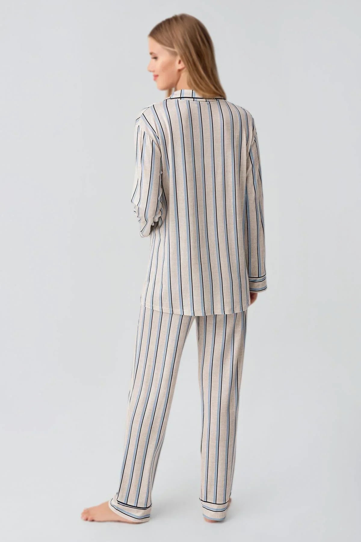 Striped Maternity Feeding-Friendly Pajama Set Blue - S18220