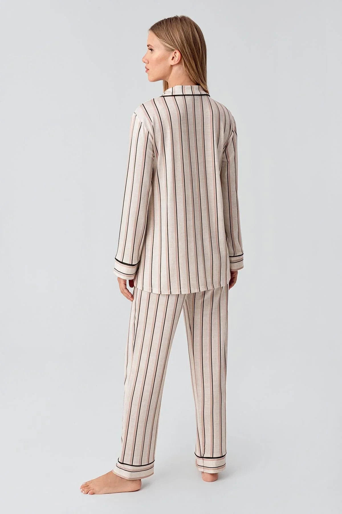 Striped Maternity Feeding-Friendly Pajama Set Dried Rose - S18220