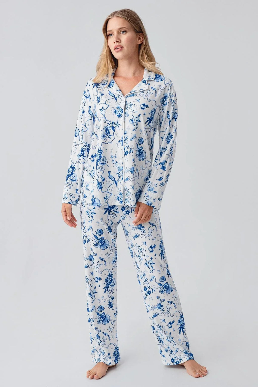 Patterned Thermal Maternity Feeding-Friendly Pajama Set Blue - S18222