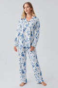 Patterned Thermal Maternity Feeding-Friendly Pajama Set Blue - S18222