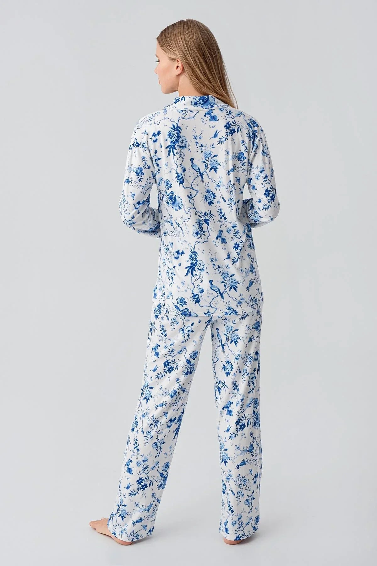 Patterned Thermal Maternity Feeding-Friendly Pajama Set Blue - S18222