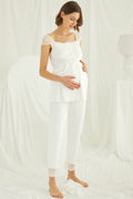 Lace Shoulder Maternity Feeding-Friendly Pajama Set Ecru - E18303