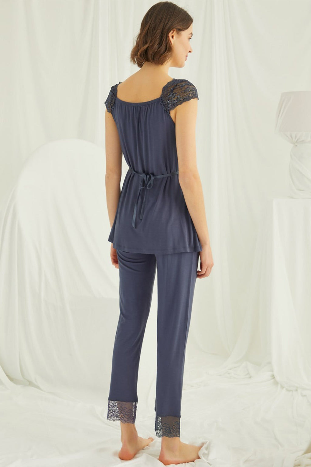Lace Shoulder 4-Piece Maternity Feeding-Friendly Set Navy Blue - E210305