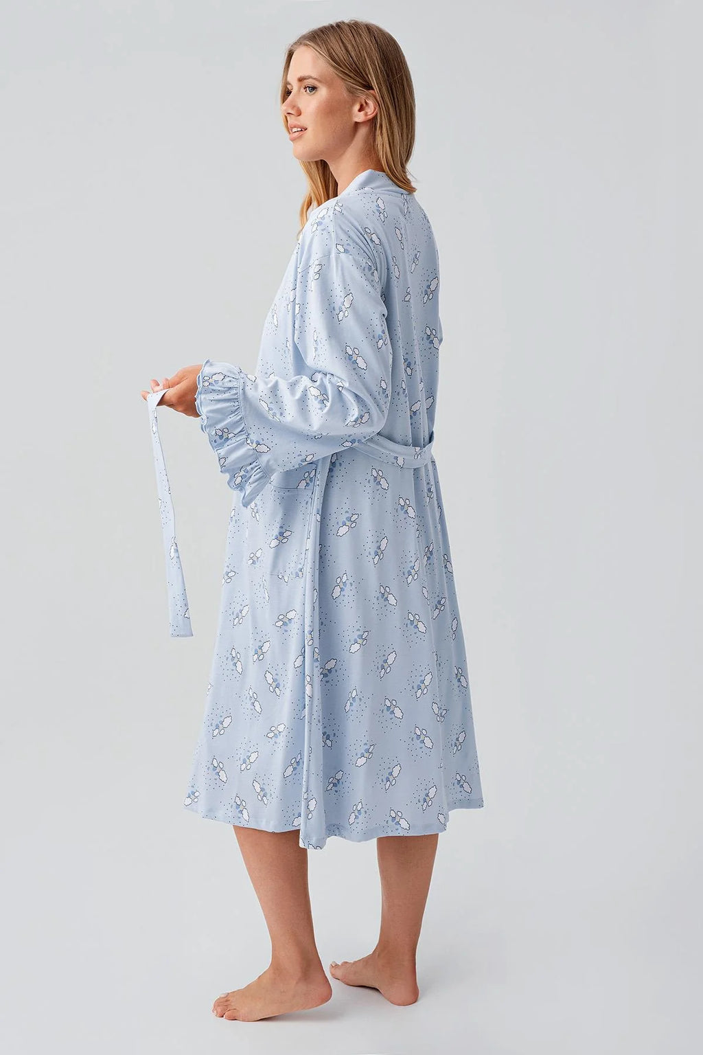 Patterned Pleated Cotton 4-Piece Maternity Feeding-Friendly Set Blue - S184020