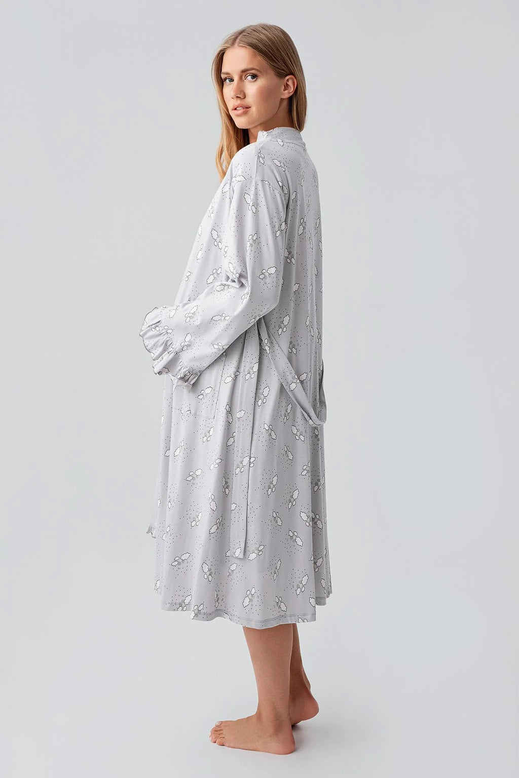 Patterned Pleated Cotton 4-Piece Maternity Feeding-Friendly Set Grey - S184020