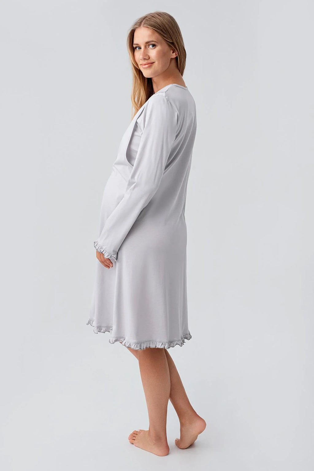 Patterned Pleated Cotton 4-Piece Maternity Feeding-Friendly Set Grey - S184020