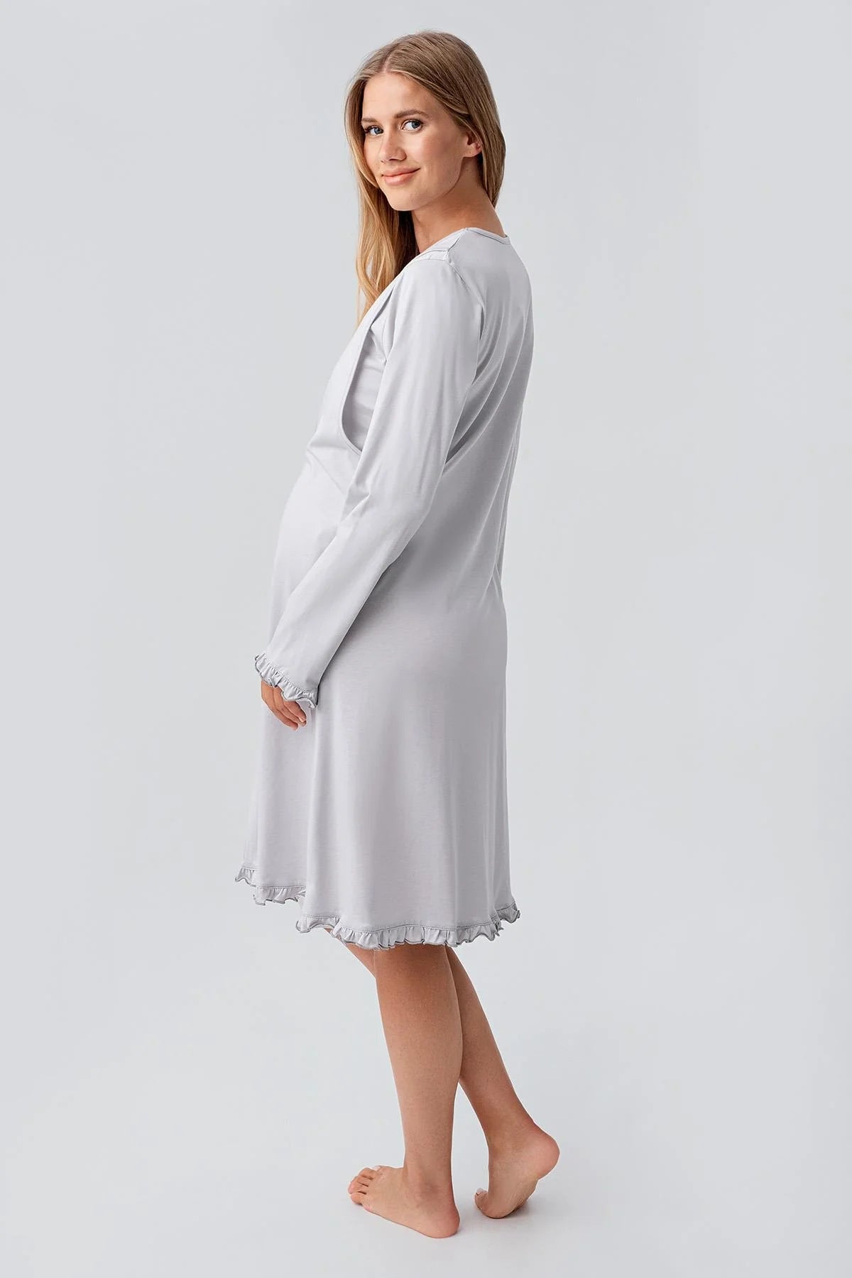 Patterned Pleated Cotton 4-Piece Maternity Feeding-Friendly Set Grey - S184020