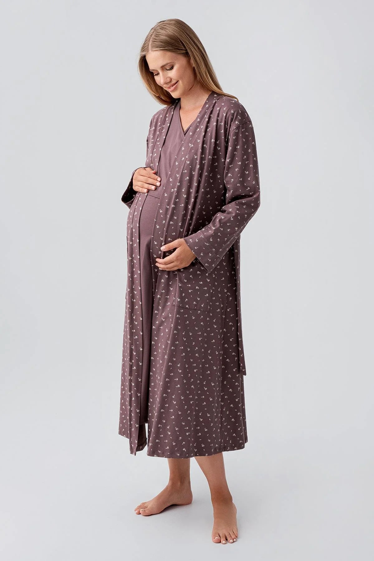 Side Tie Nursing Feature Cotton 4-Piece Maternity Feeding-Friendly Set Coffee - S180101