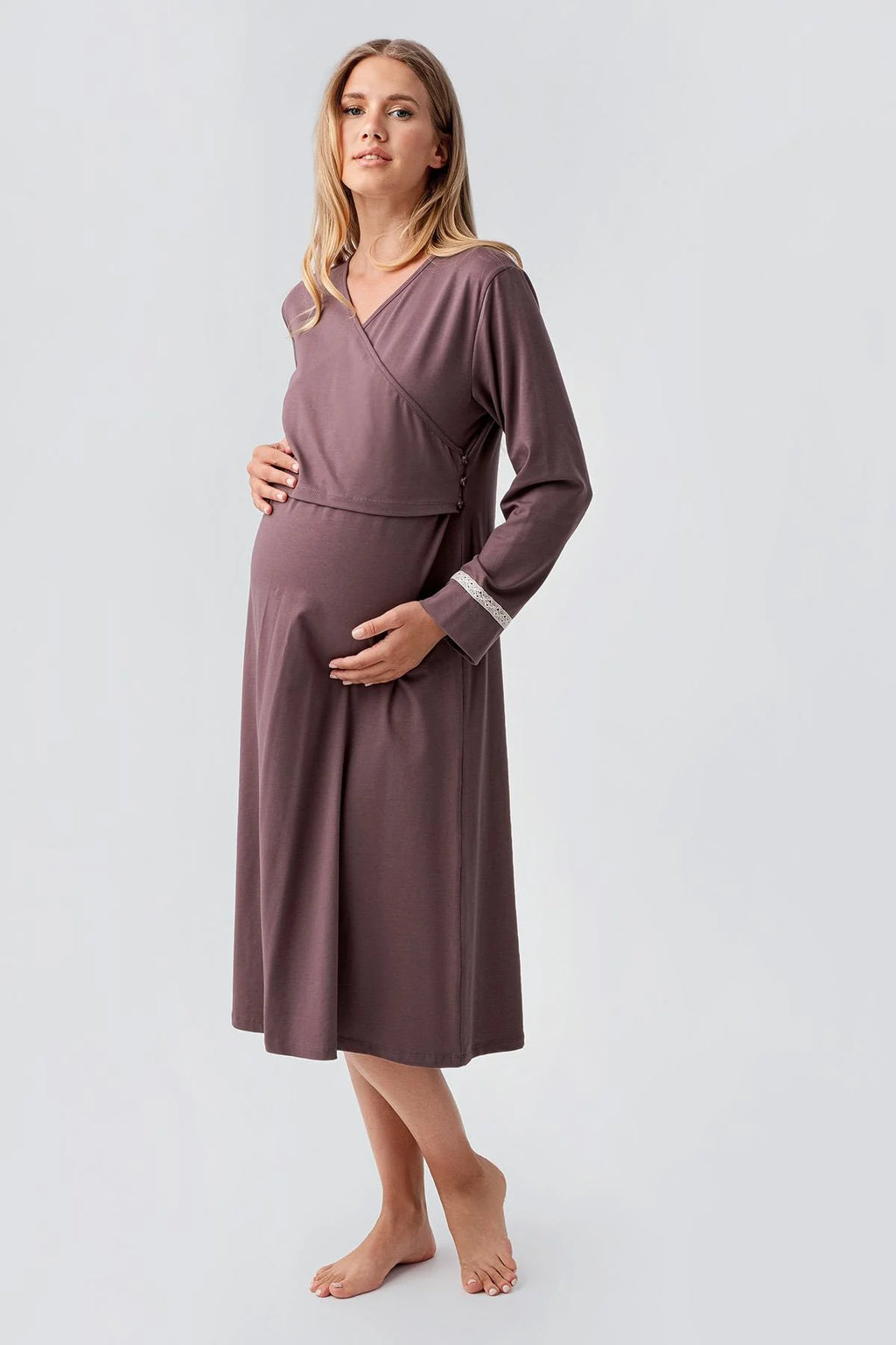 Side Tie Nursing Feature Cotton 4-Piece Maternity Feeding-Friendly Set Coffee - S180101
