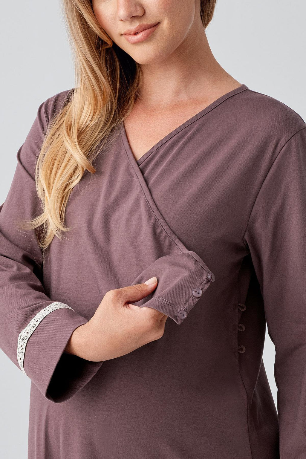 Side Tie Nursing Feature Cotton 4-Piece Maternity Feeding-Friendly Set Coffee - S180101