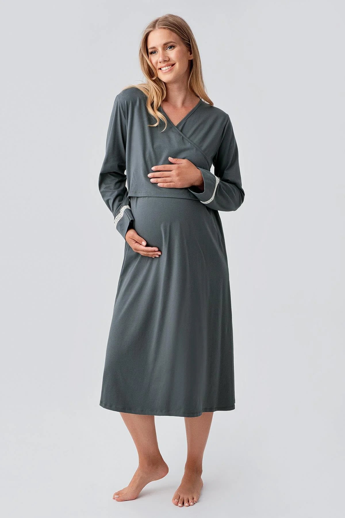 Side Tie Nursing Feature Cotton 4-Piece Maternity Feeding-Friendly Set Green - S180101