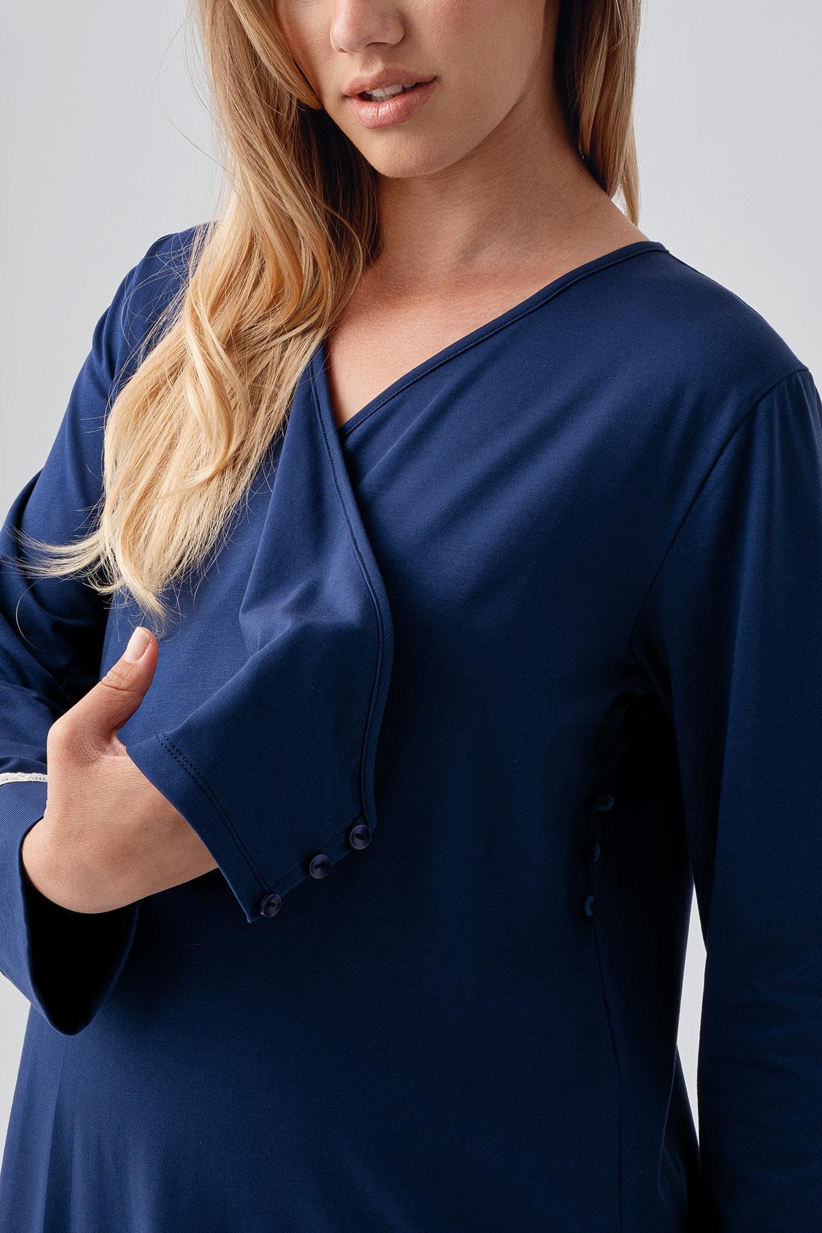 Side Tie Nursing Feature Cotton 4-Piece Maternity Feeding-Friendly Set Navy Blue - S180101