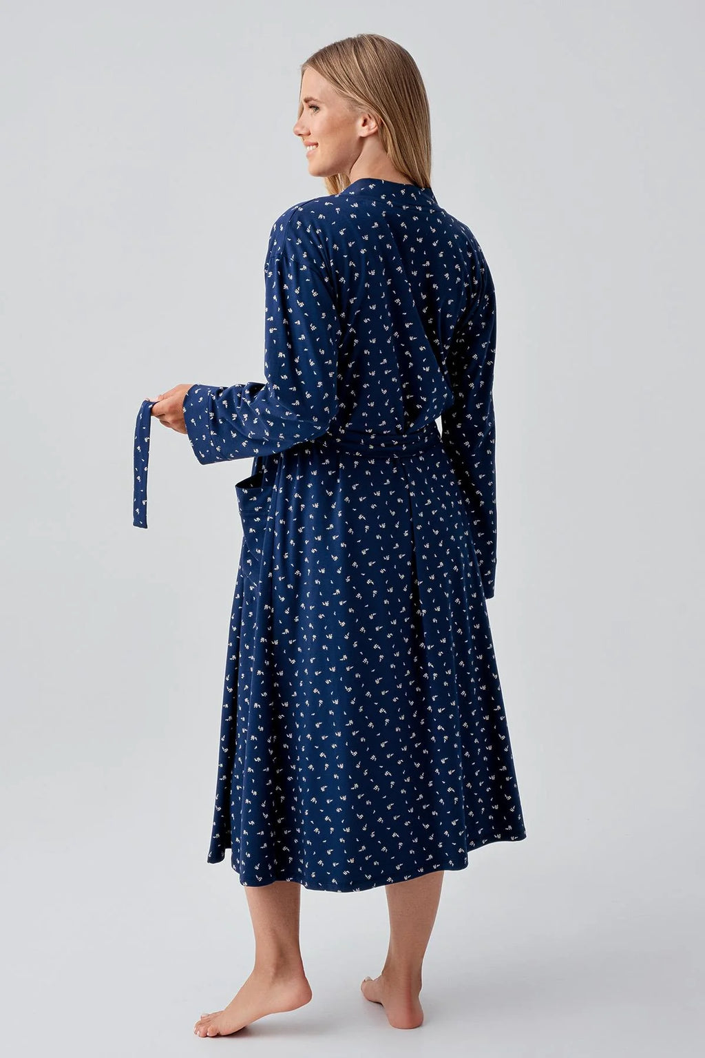 Side Tie Nursing Feature Cotton 4-Piece Maternity Feeding-Friendly Set Navy Blue - S180101