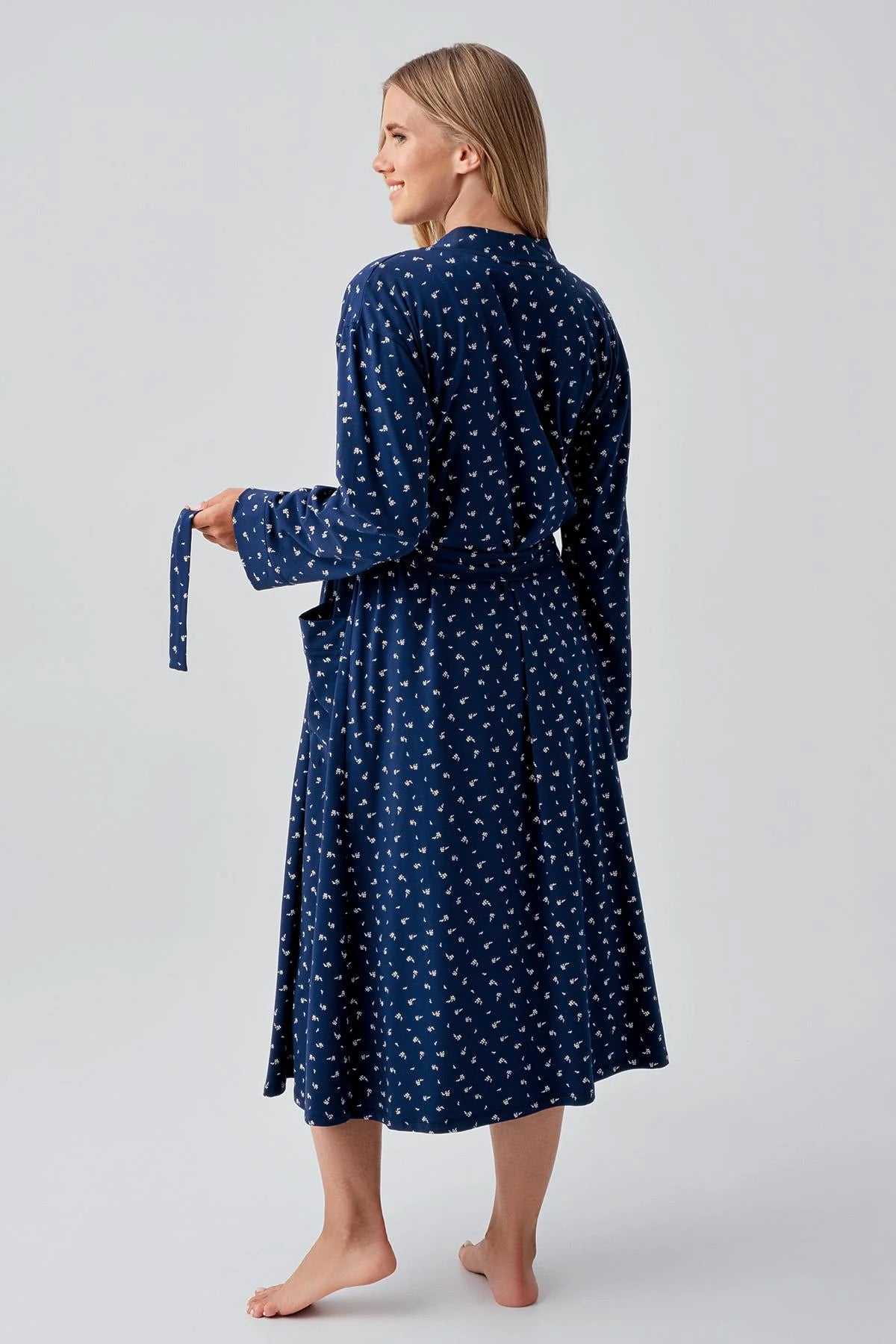Side Tie Nursing Feature Cotton 4-Piece Maternity Feeding-Friendly Set Navy Blue - S180101