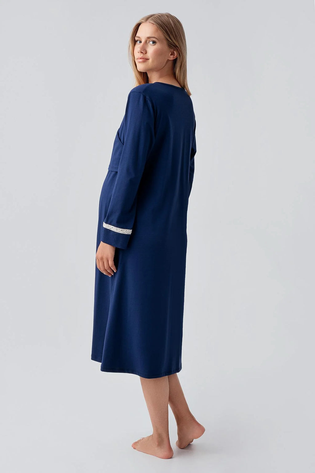 Side Tie Nursing Feature Cotton 4-Piece Maternity Feeding-Friendly Set Navy Blue - S180101