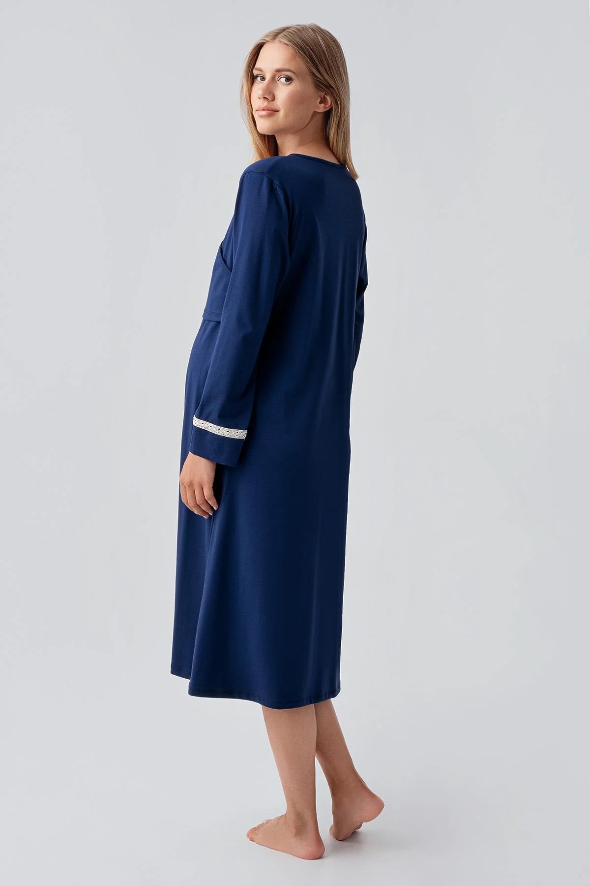 Side Tie Nursing Feature Cotton 4-Piece Maternity Feeding-Friendly Set Navy Blue - S180101