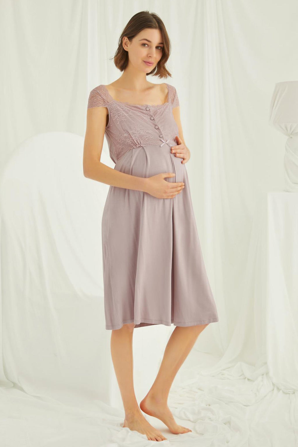 Lace Shoulder 4-Piece Maternity Feeding-Friendly Set Mink - E438440