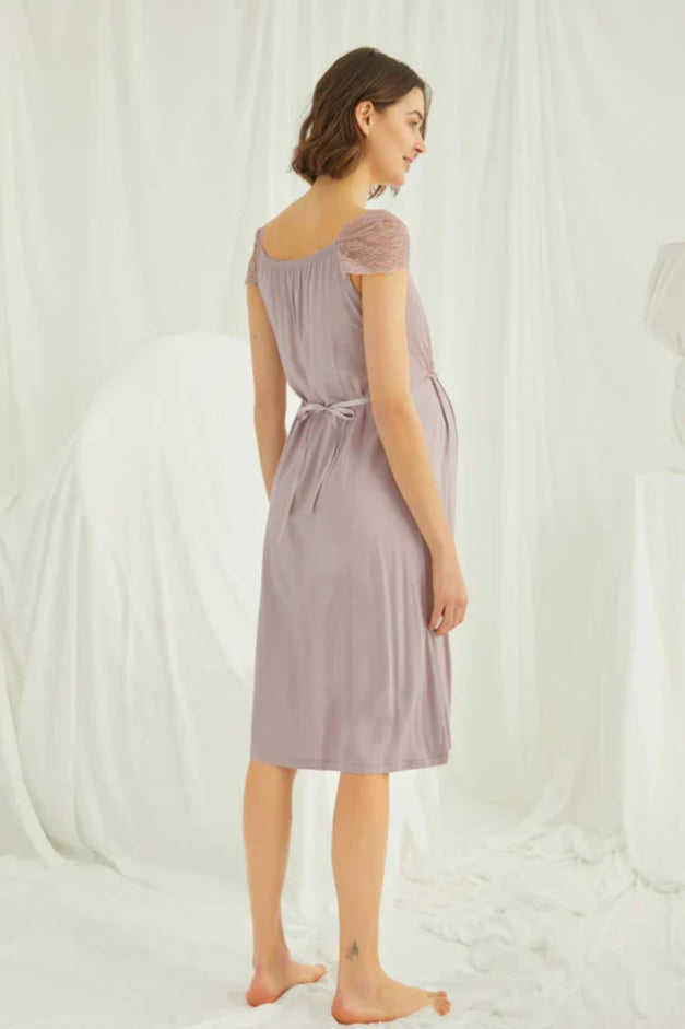Lace Shoulder 4-Piece Maternity Feeding-Friendly Set Mink - E438440
