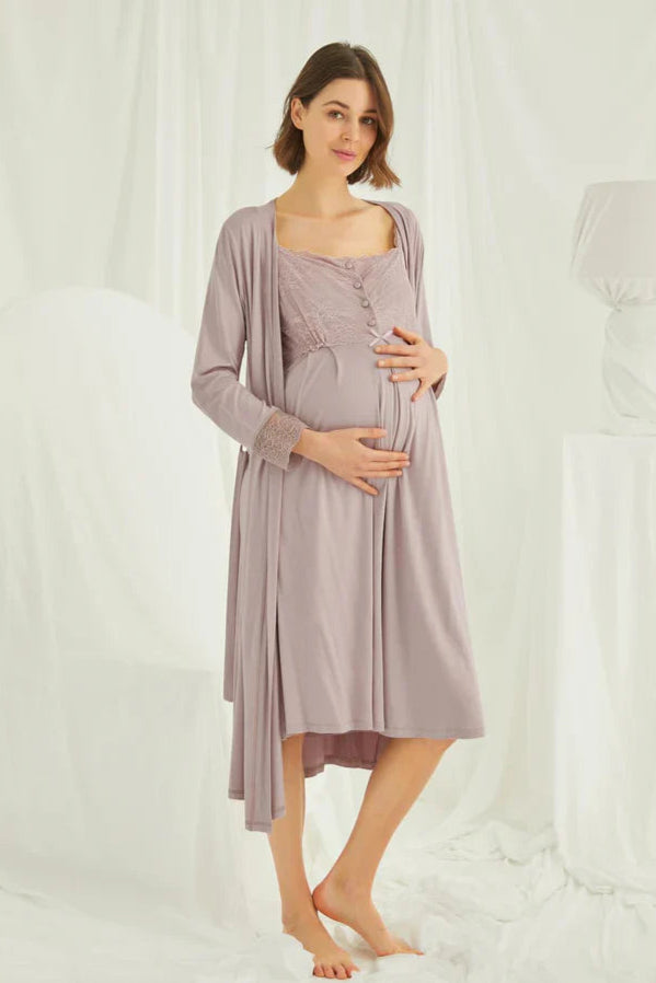 Lace Shoulder 4-Piece Maternity Feeding-Friendly Set Mink - E438440