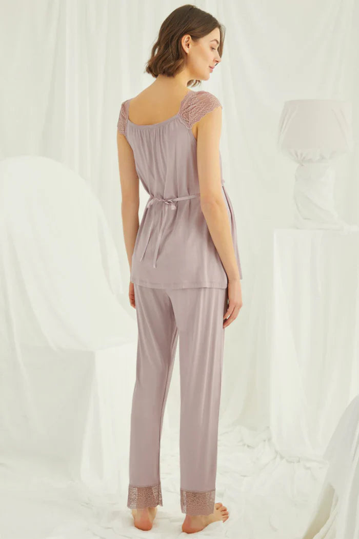 Lace Shoulder 4-Piece Maternity Feeding-Friendly Set Mink - E438440